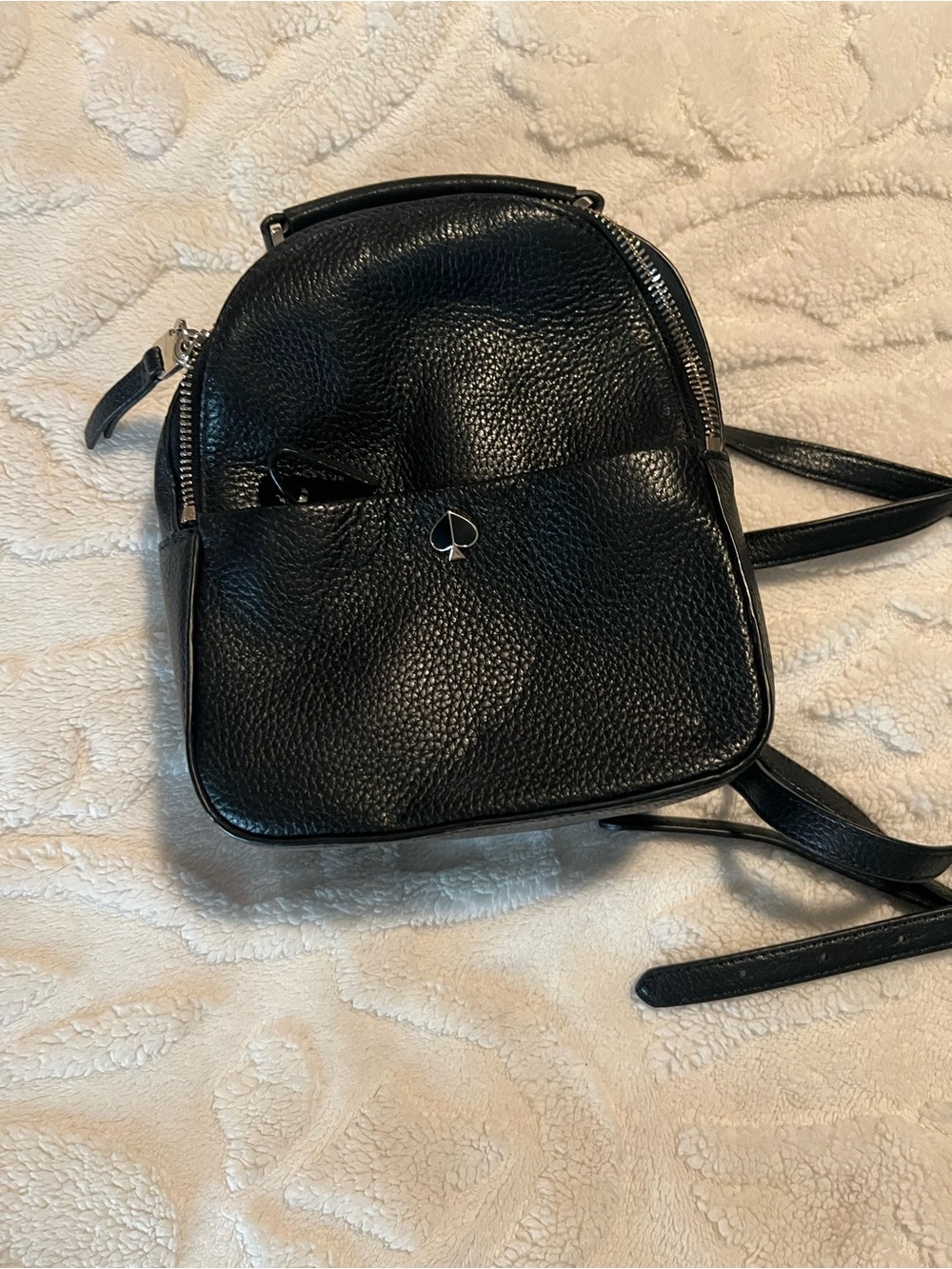 kate spade Black Pebbled Leather Mini Backpack with Spade Logo